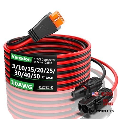 Solar to XT60i Extension Cable 10AWG 40FT XT60i Female to Male 10AWG-40FT