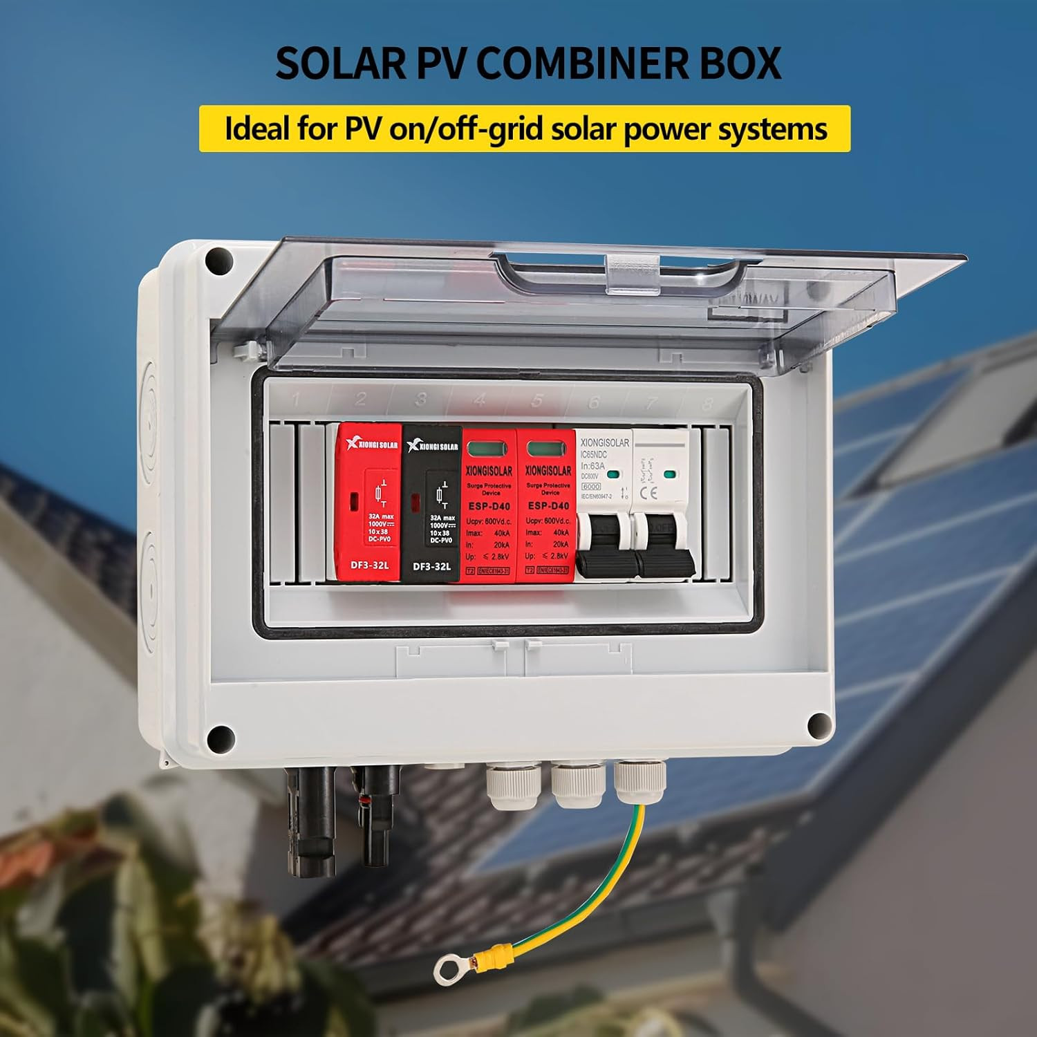 600V Solar DC PV Combiner Box for Solar Panel,1 String with Lightning Arrester C