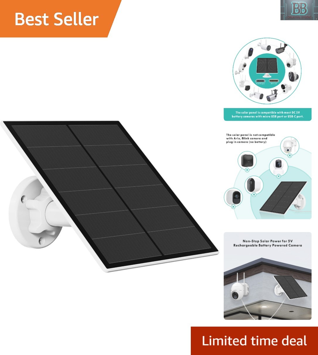 5W Solar Panel for Security Camera Outdoor, 5V USB Solar Panel Charger Compat…