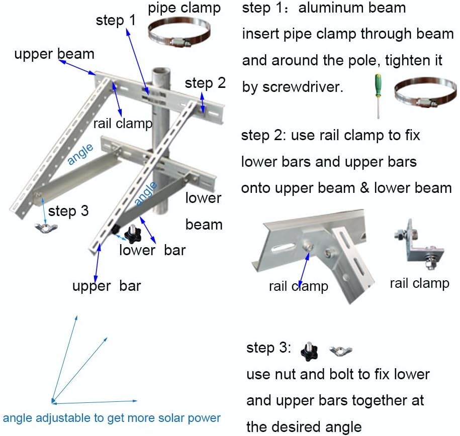 Solar Panel Mounting Bracket Pole Mounts Kit Up to 30W (Pole not Included)