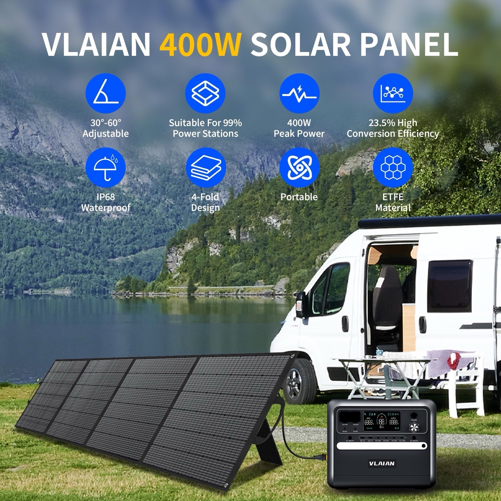 400W Portable Solar Panels CPC Material 3m 40V MC4 Cable & XT60 Anderson DC