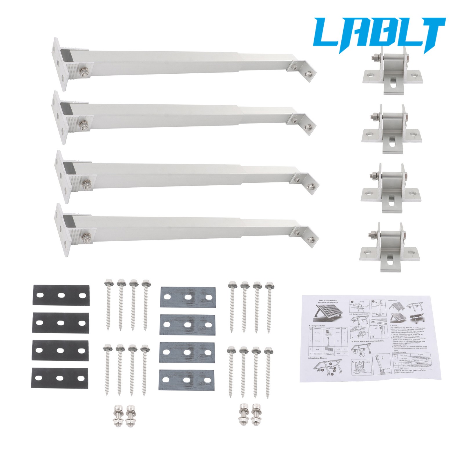 LABLT 4 Solar Panel RV Tilt Mount Brackets Set Adjustable Angle For Roof Install