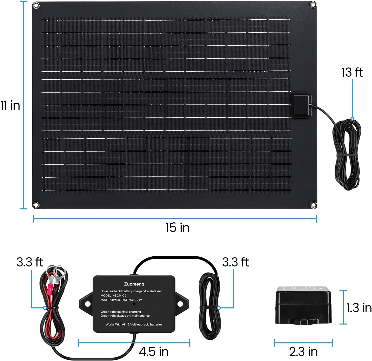 High-Efficiency Waterproof Solar Battery Charger—20W for RVs & Dump Trailers