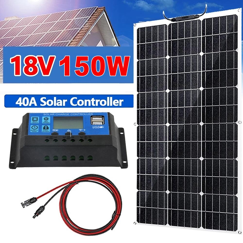 150W Portable Mono Solar Panel Kit With USB For Phone/Power staion/RV/Camping US