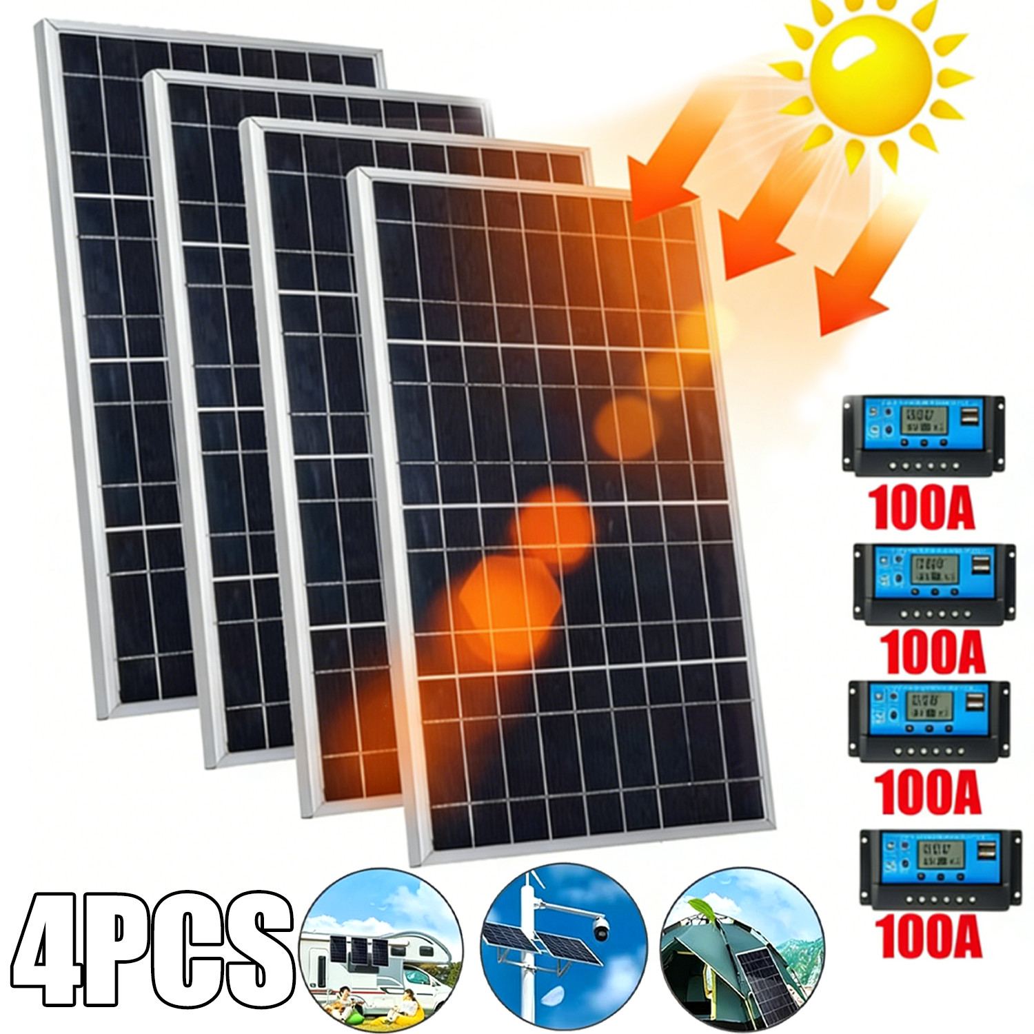 10W Solar Panel 12V Solar Battery Trickle Charger 100A W/ Controller Maintainer