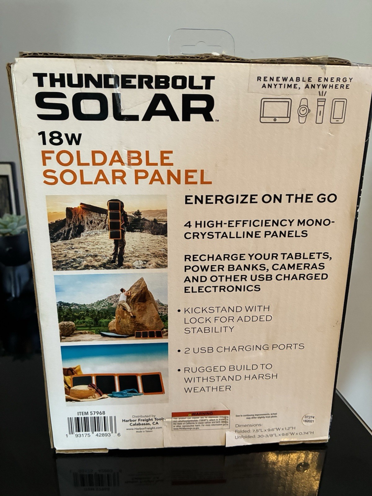 THUNDERBOLT SOLAR 18W Foldable Monocrystalline USB 5V Panel 57968
