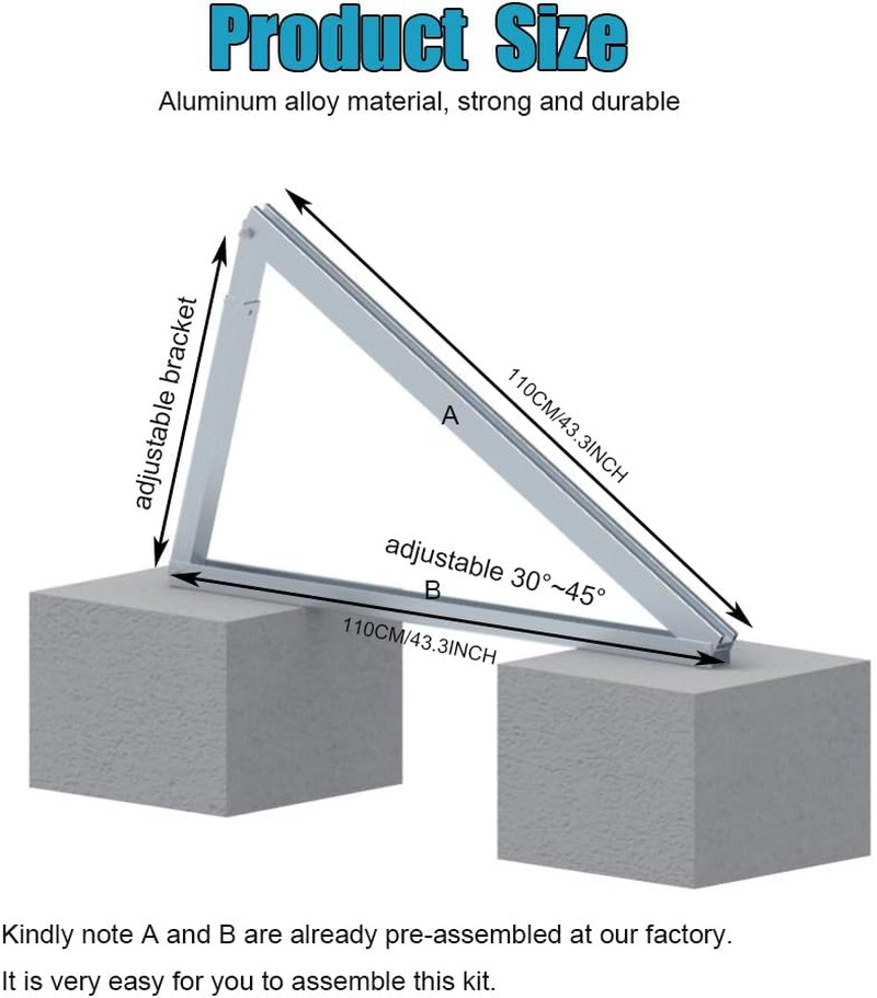 Solar Panel Mounting Brackets Kit System Adjustable 30º~45º Aluminum Alloy Tilt