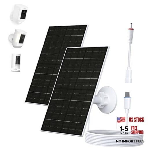 7W Solar Panel for Ring Camera, Solar Charger with USB-C & 3.5mm Ports 2 Pack