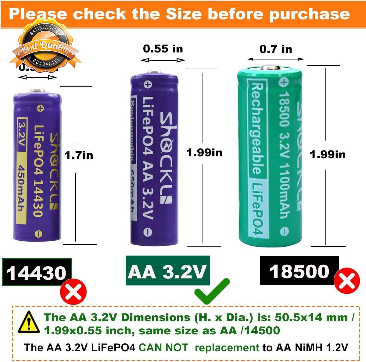 LiFePO4 AA Rechargeable Battery 3.2V 650mAh 8 Pack Solar Cell