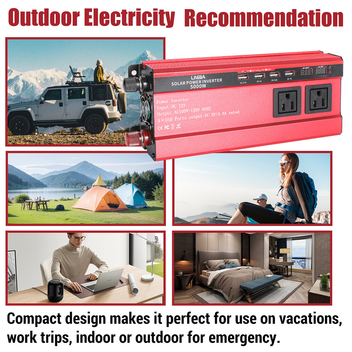 5000W 110V Power Inverter Solar Generator With 400W Solar Panel Home Complete