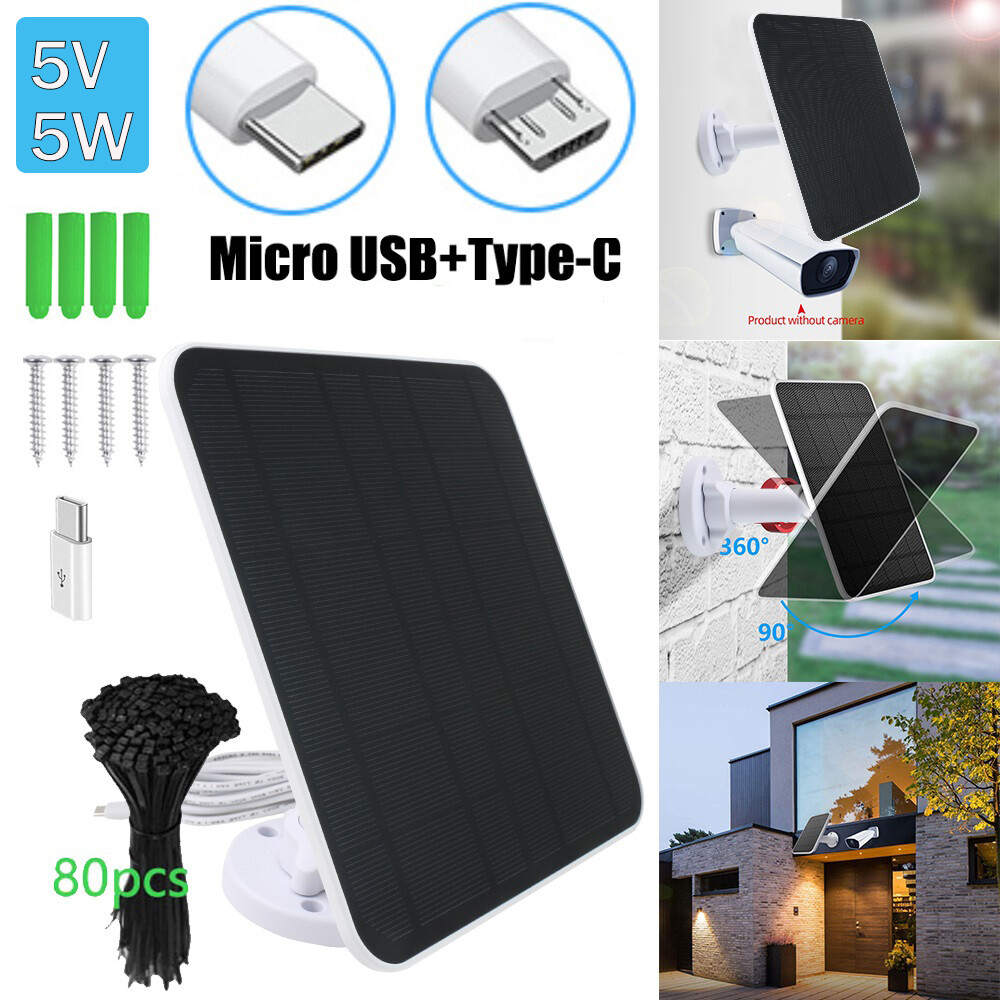 5W Solar Panel Charger for Ring Video Doorbell 4/3/2 Solar Charger w/Power Cable