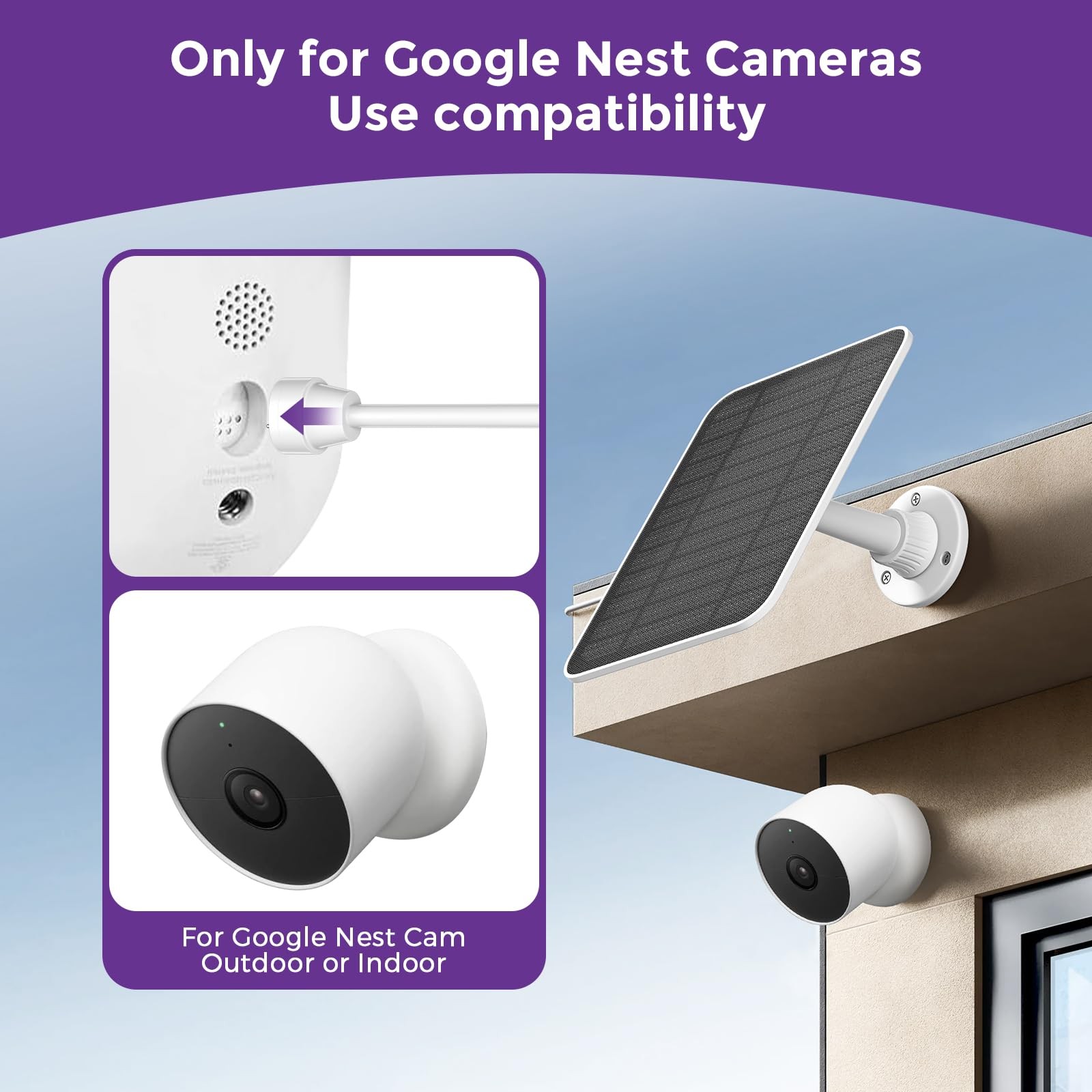 Solar Panel for Google Nest with Built-in 4000mAh Battery – with Google Nest …