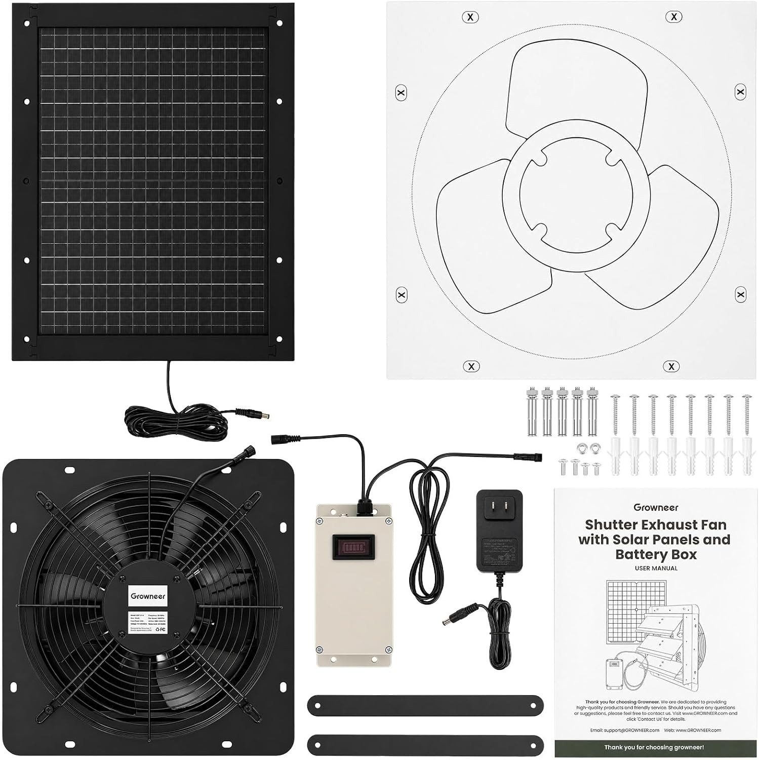 30W Solar Powered Exhaust Fan with Adapter for Shed, Coop, Greenhouse, Attic