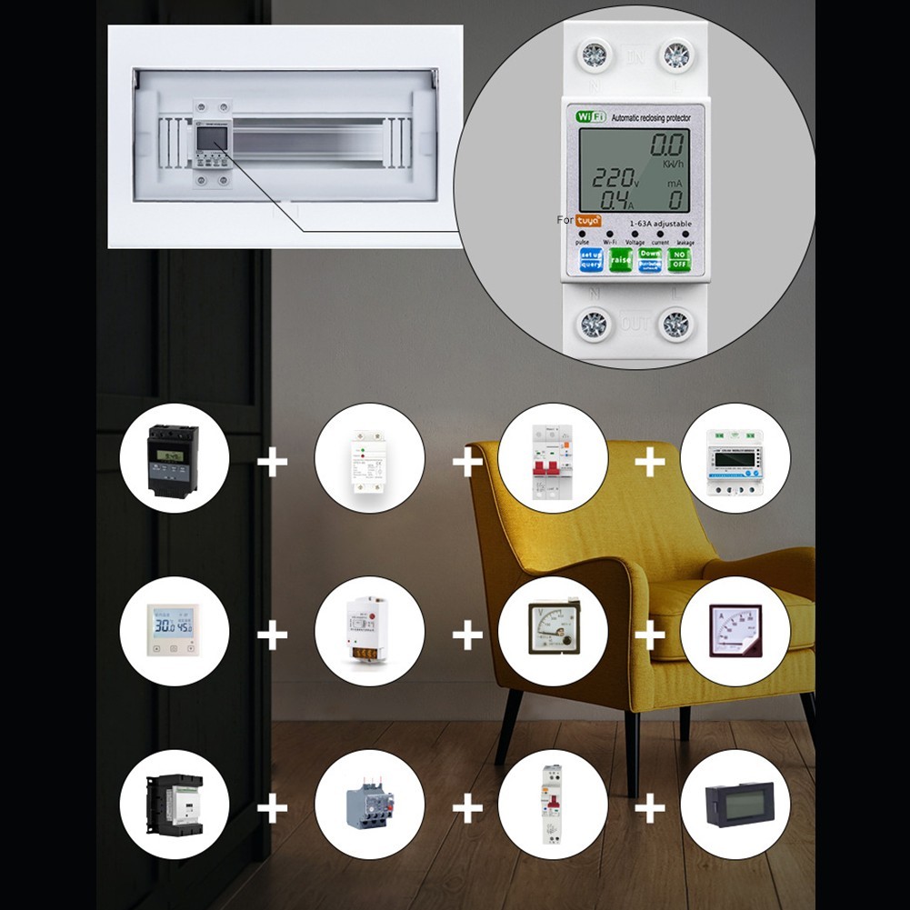 For Tuya WiFi Smart Reset Protector Switch Current Breaker Meter AC80-300V
