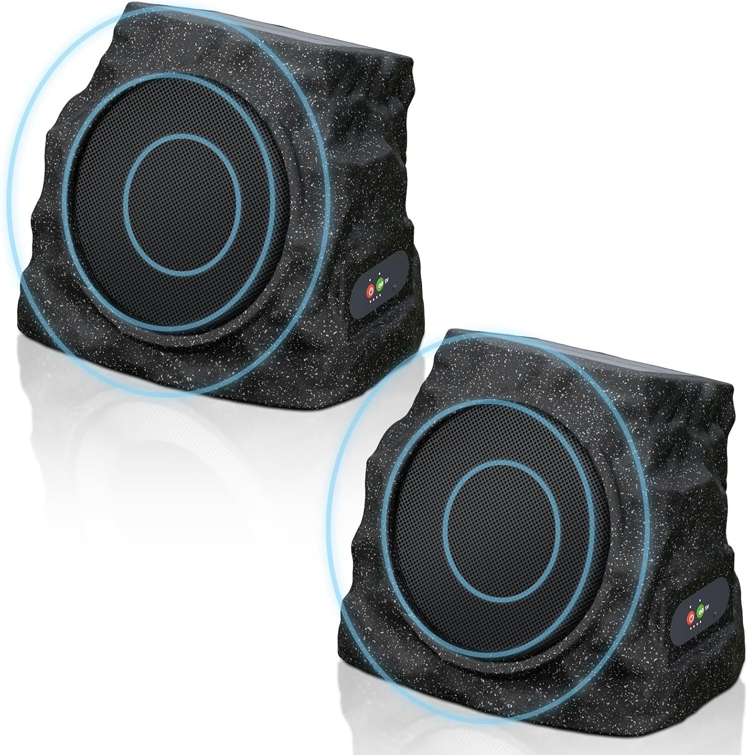 2-Pack Solar Powered Rock Speakers Outdoor Water-Resistant with 3 Mode Lights an