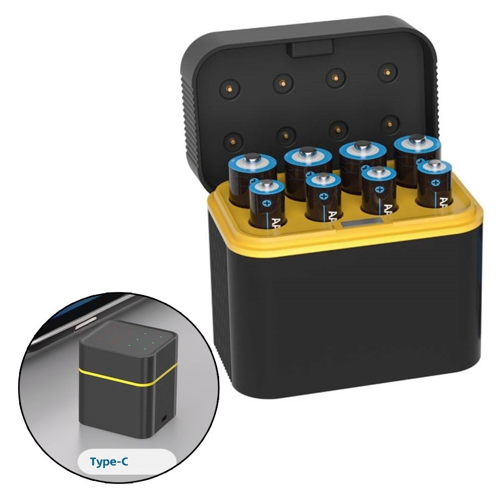 Eight Slot Lithium Battery Charger with LED Indicator and Modern Type C Port