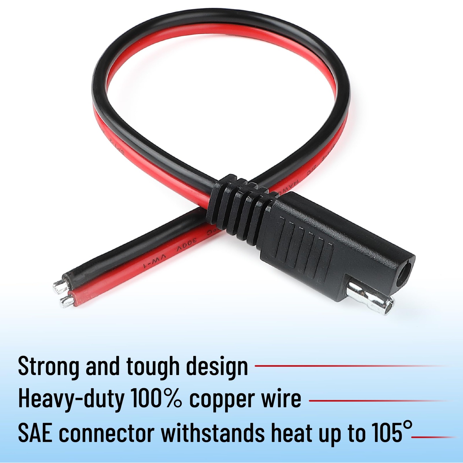 8 Pack 12 Inch SAE Connectors 14AWG 2 Pin Single Plug Connectors