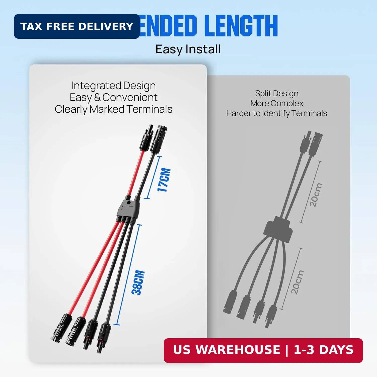 ECO-WORTHY Integrated Solar Connector 2-4 Y Branch Parallel PV Adapter Cable Wir
