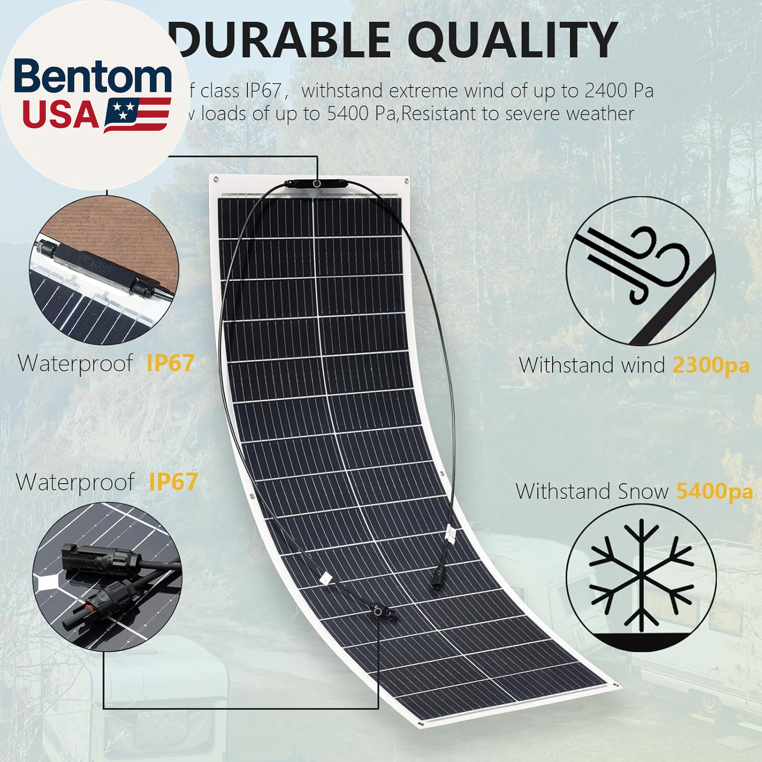 Solar Panel 200W 12V Flexible System Kit,2X100W Monocrystalline Fiberglass Modul