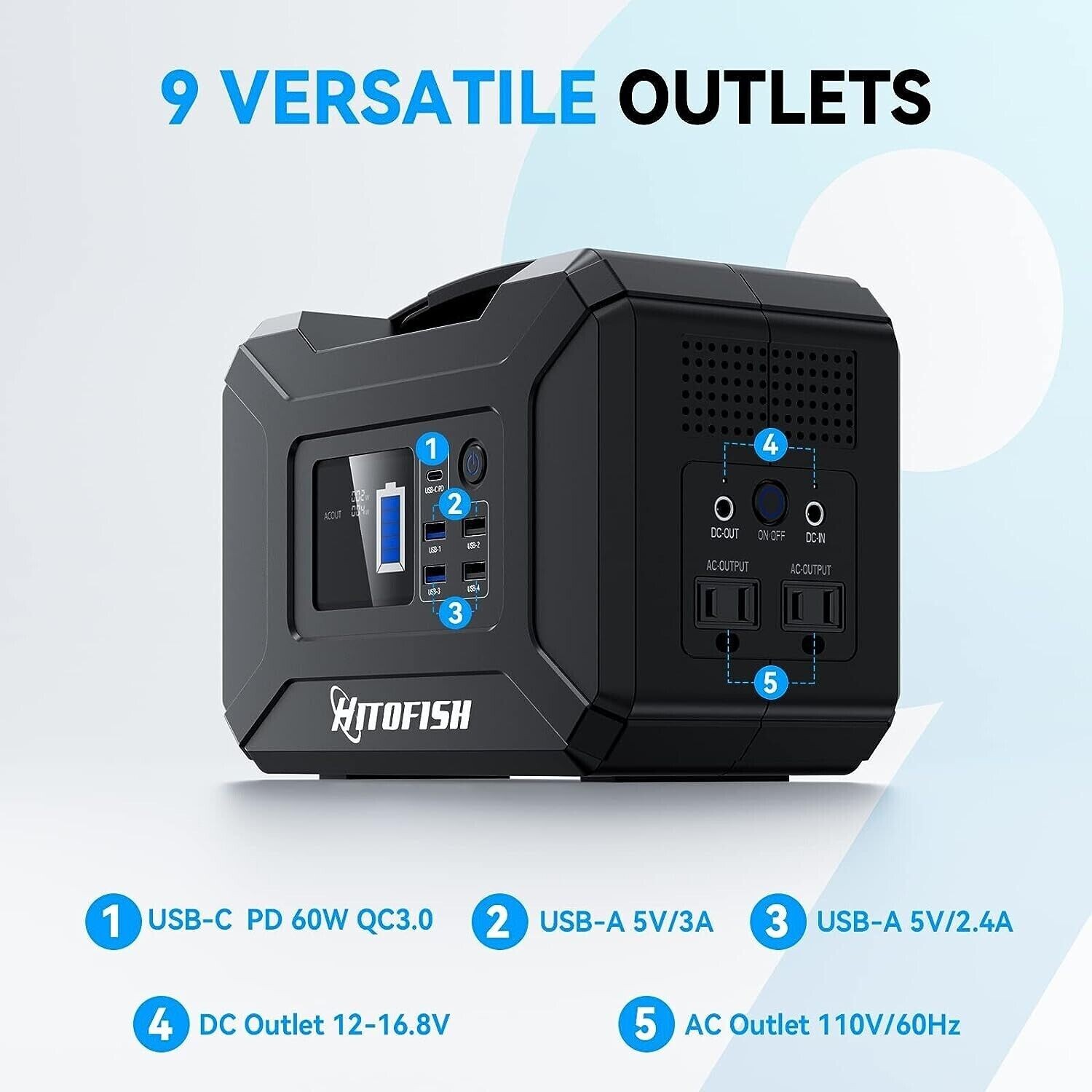 Portable Power Station, 300Wh Outdoor Backup Lithium Battery Solar Powered