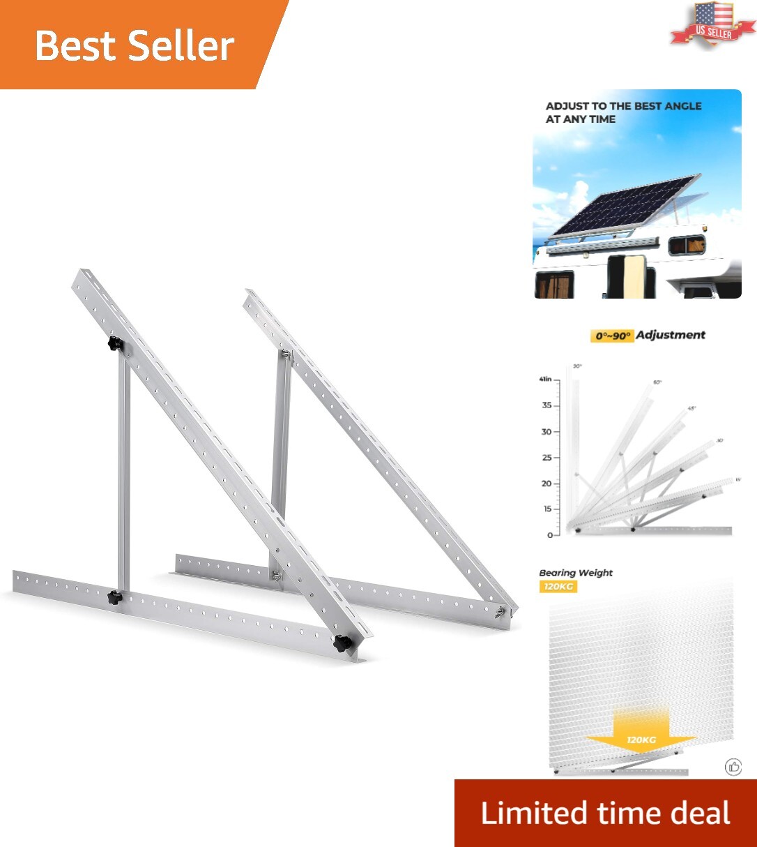 Versatile 41in Tilt Mount Brackets for 180-300W Solar Panels on Any Surface