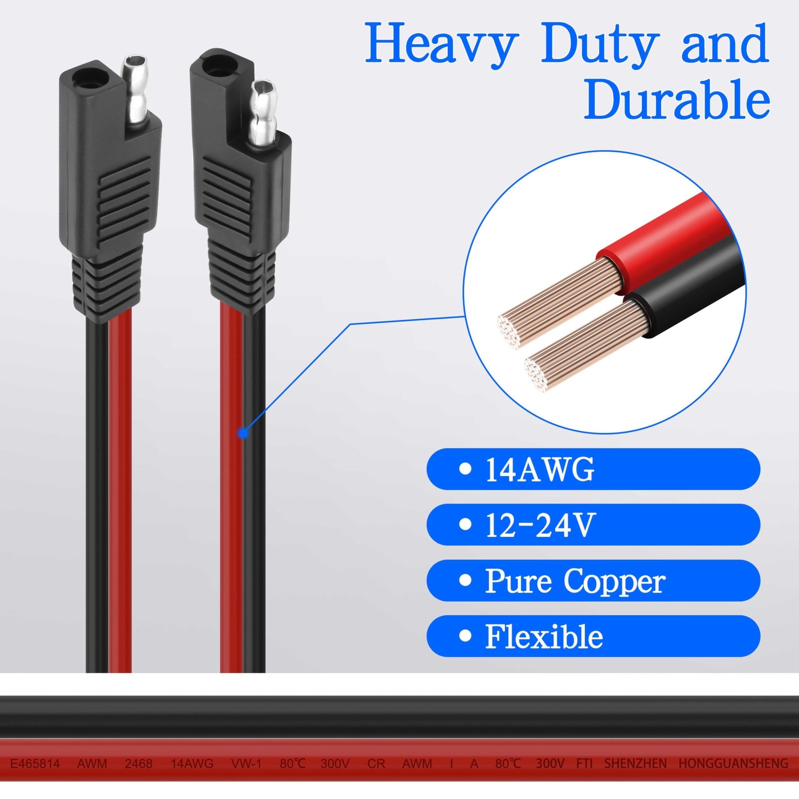 SAE Extension Cable with ON/Off Switch 14AWG Solar Power Cable Wire Harness Q…