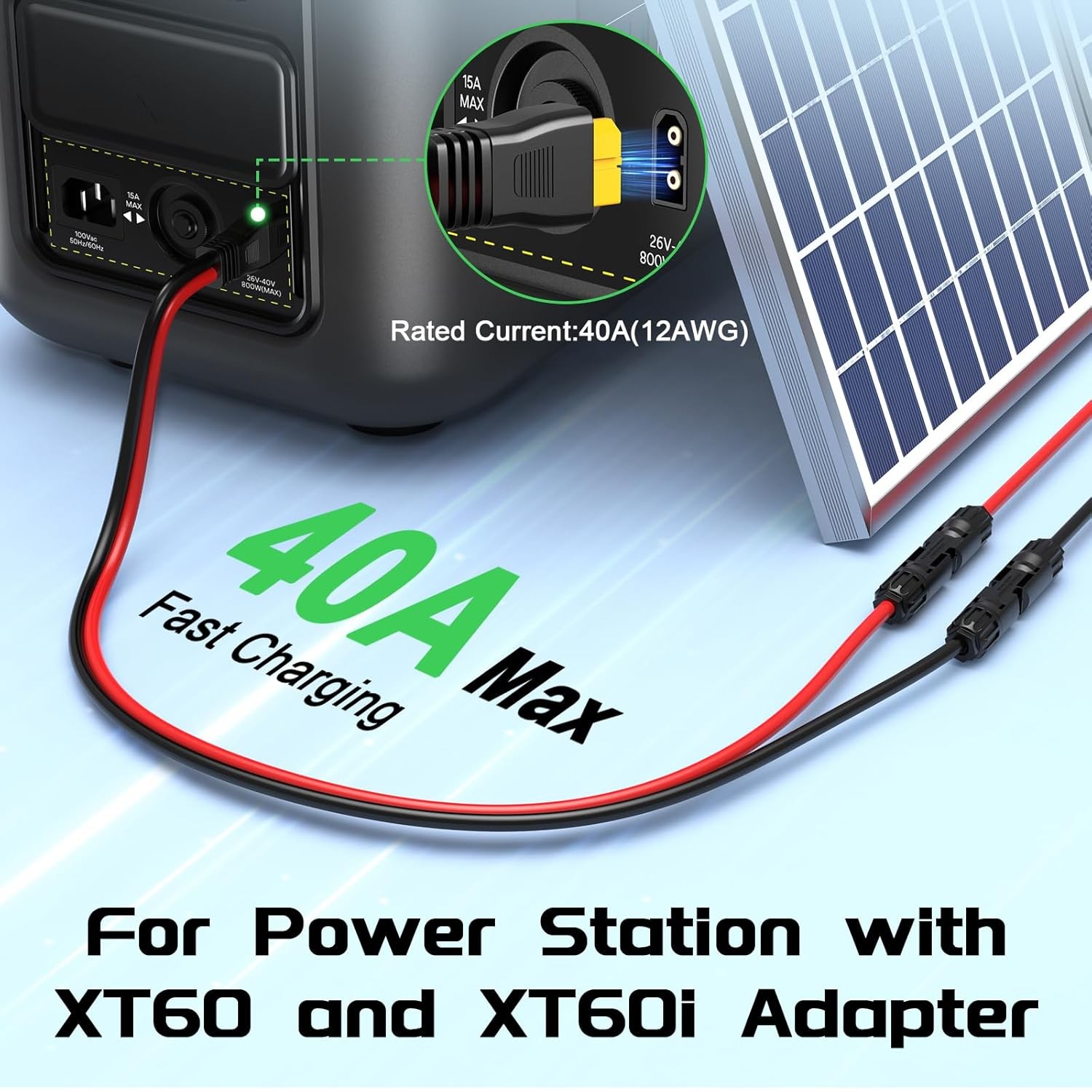 10AWG XT60 Solar Panel Cable 2FT Red Black Solar Connector Compatible Ecoflow