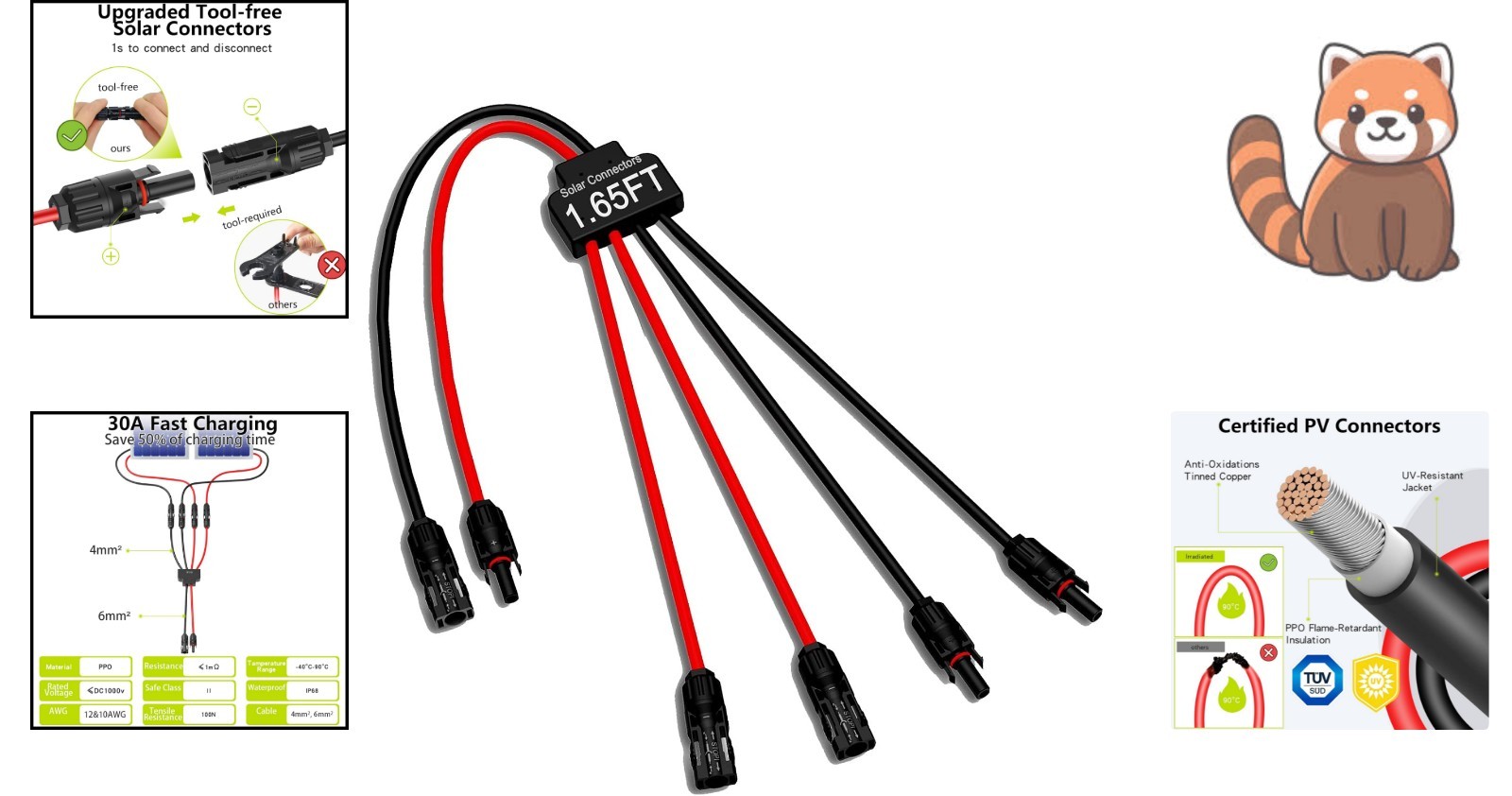 Flexible Solar Connector Cable for Efficient Power Distribution, 2 to 4 Panels