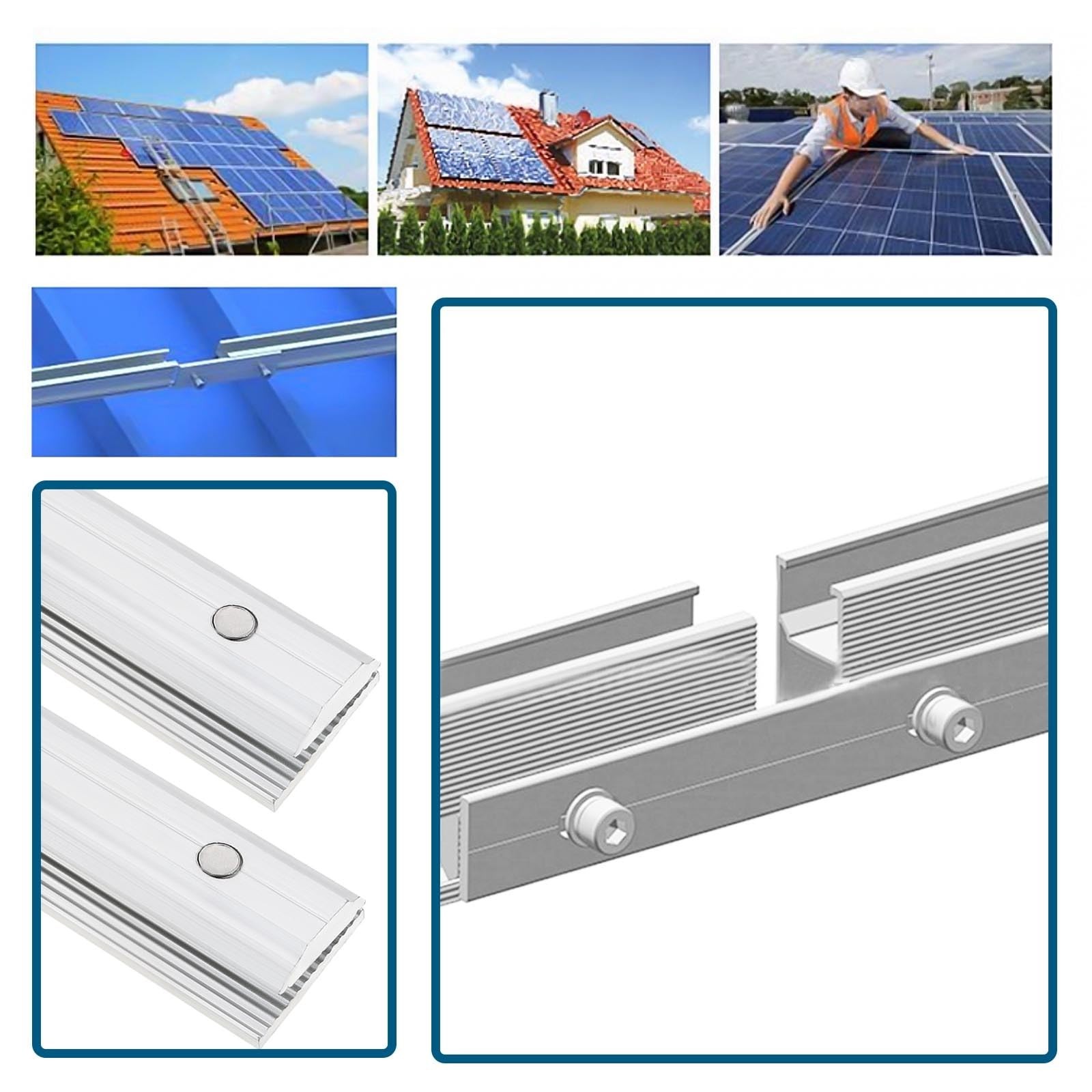 4Pcs Solar Panel Rail Connectors Kit – Aluminium Mounting Accessories, 14x3cm