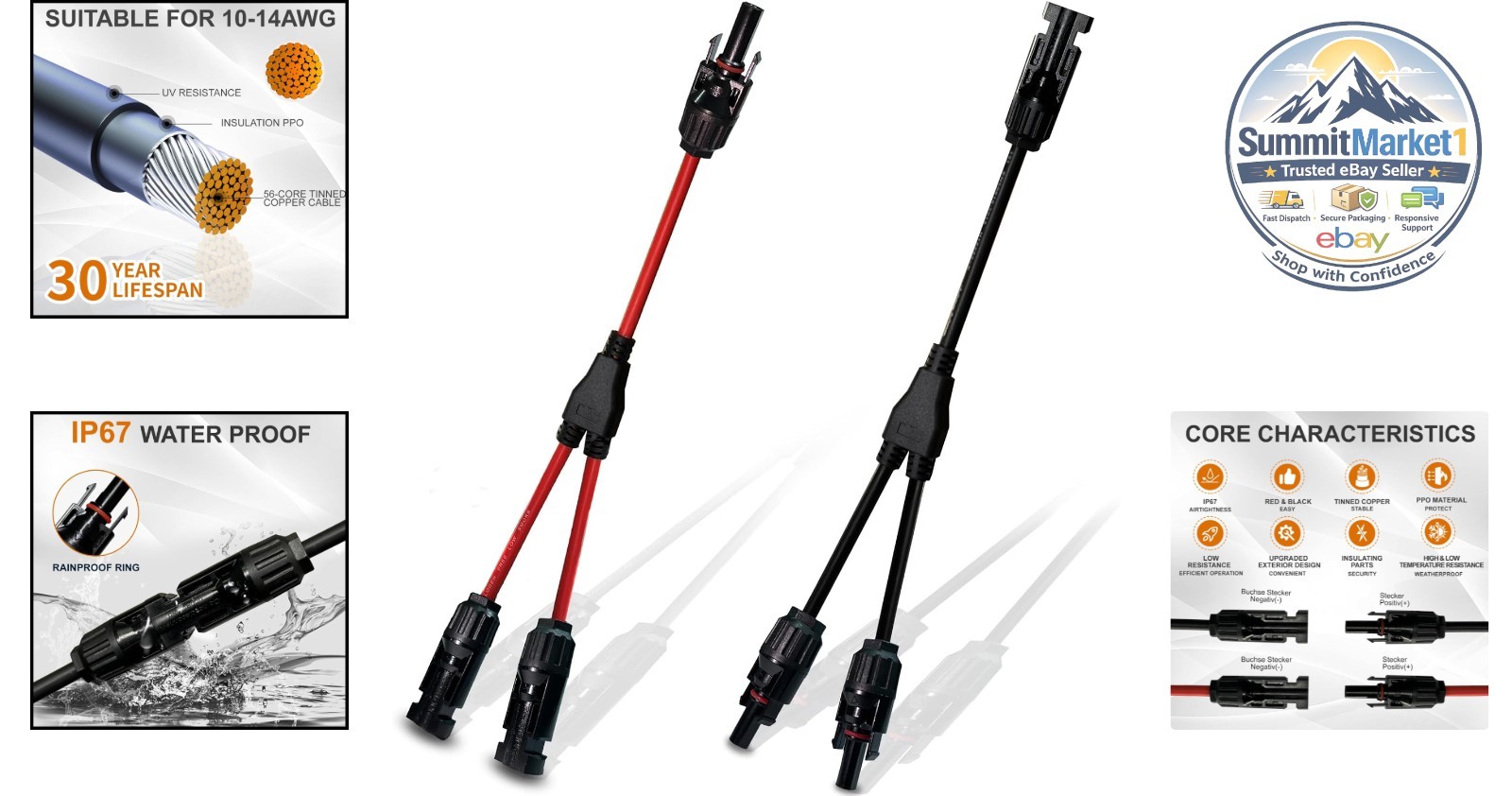 Solar Connectors Y Branch Adapter Cable Wire Plug Tool Kit