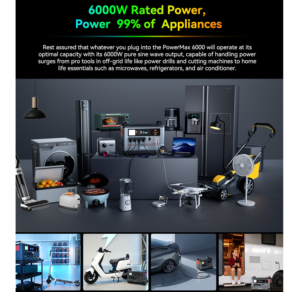Blackview OSCAL Portable Power Station 6000W LiFePO4 Solar Generator 57600Wh Max