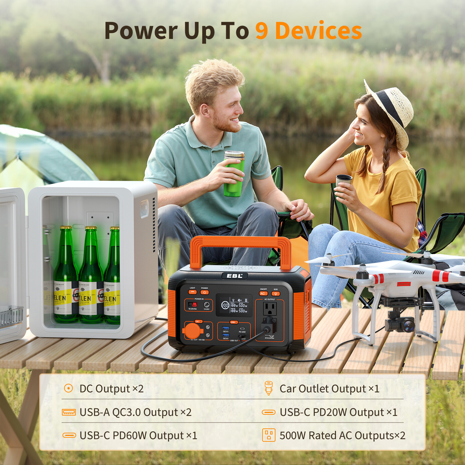 Portable Power Station 444Wh 500W AC USB Battery Charger Camping Solar Generator