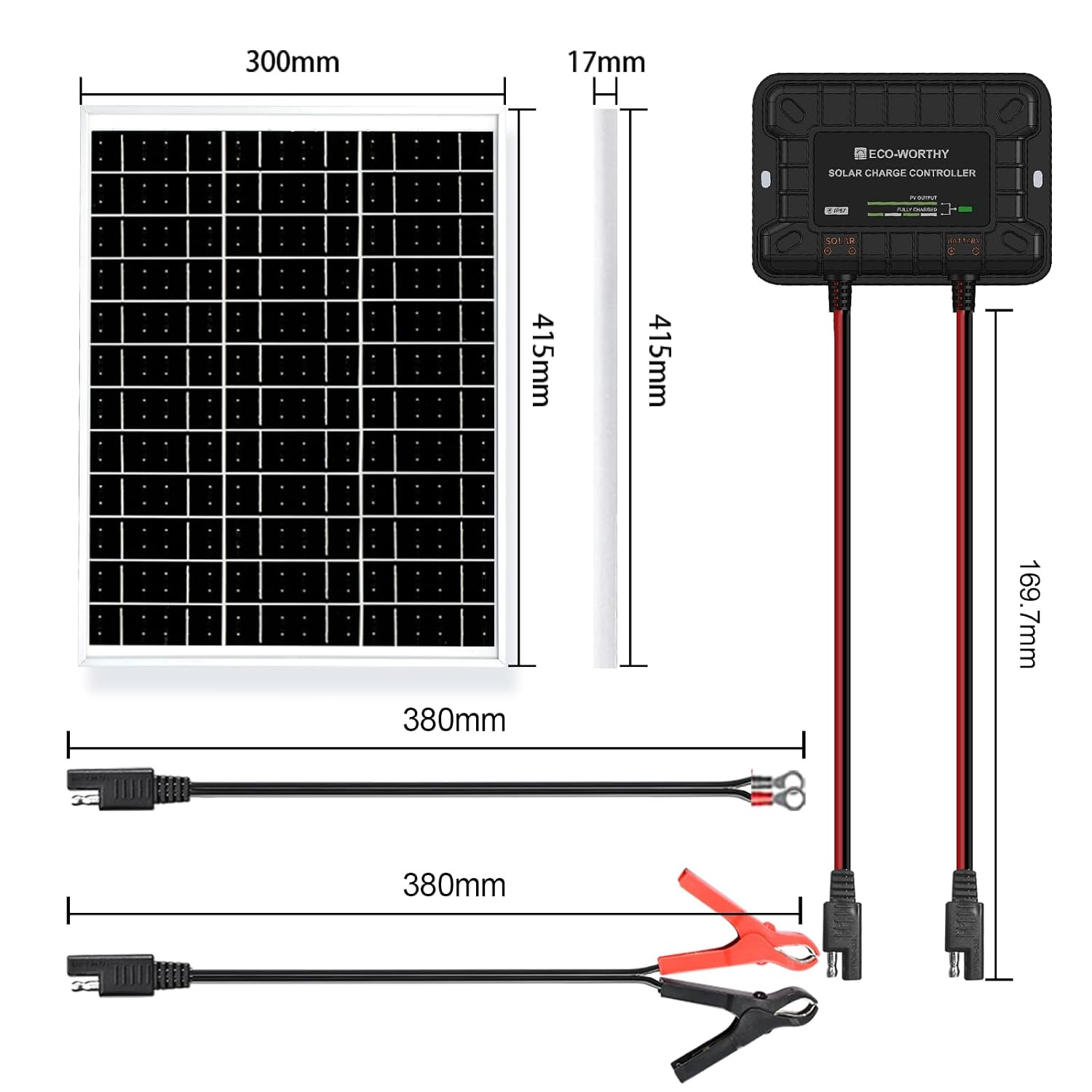 ECO-WORTHY Solar Panel Kit 25W 12V Solar Battery Charger Trickle Maintainer, 25W