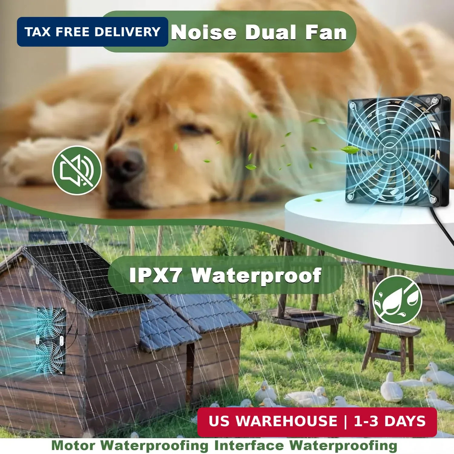 Solar Fan, 30W Solar Powered Fan, Solar Panel Fan Kit, IPX7 Waterproof Fans Exha