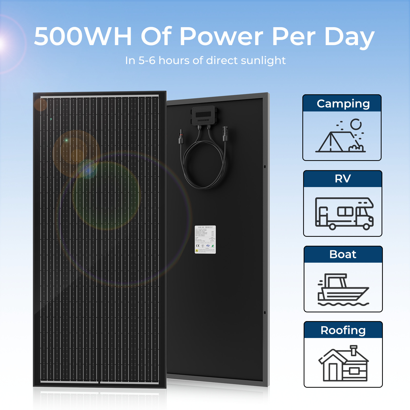 12V 100W 200W 300W 400W 1000W Monocrystalline Solar Panel Home RV Off-Grid Power