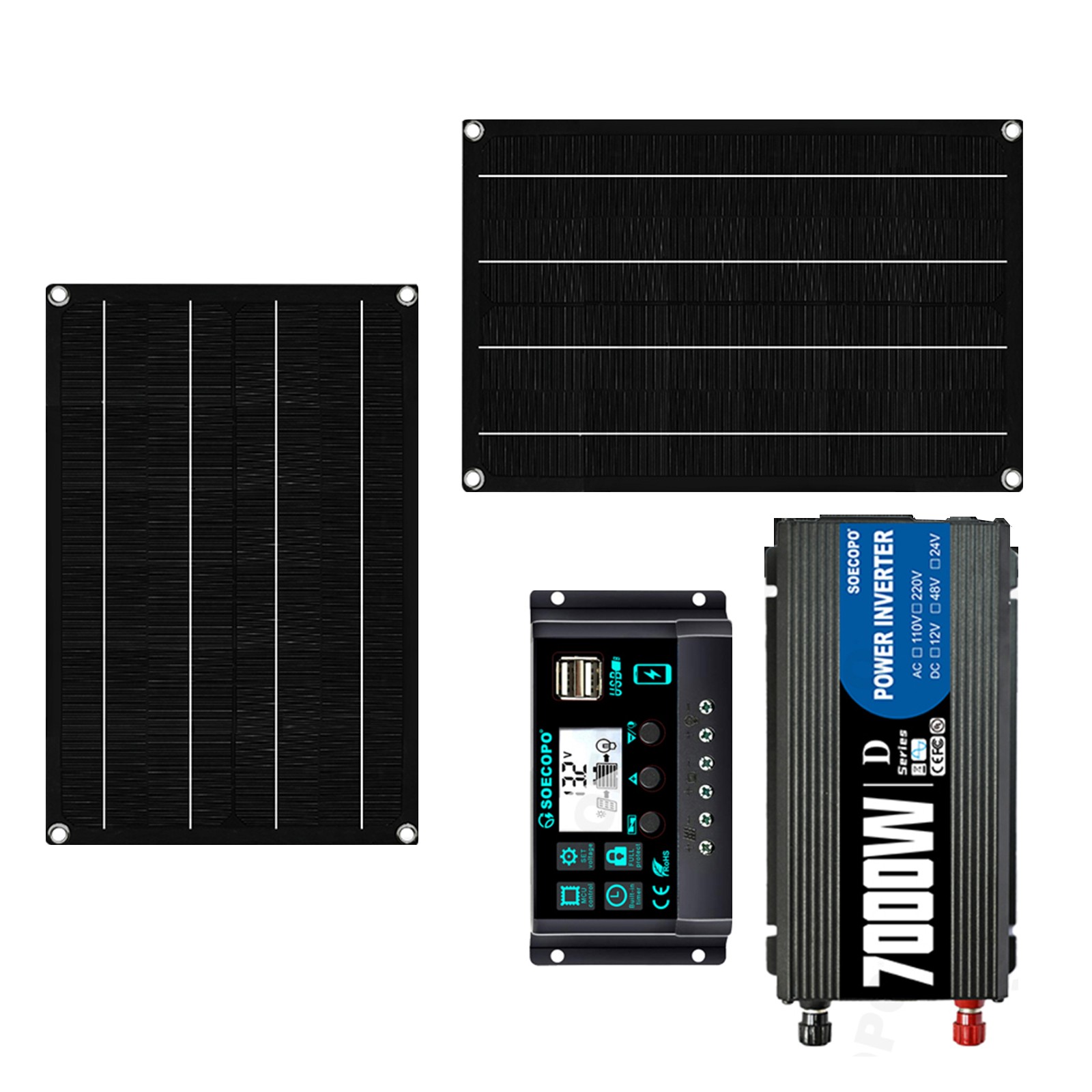 7000W Solar Power Kit | Inverter, 2 Solar Panels, 100A Controller with Display