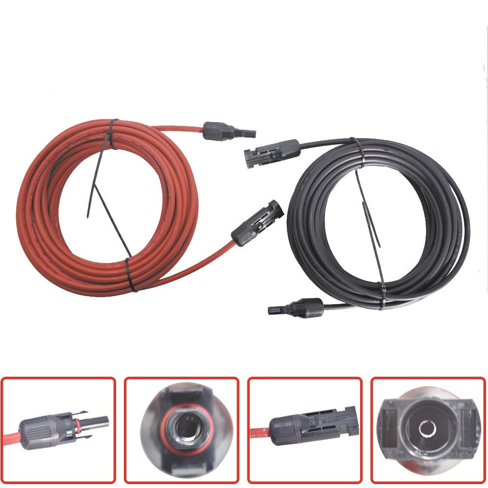 1 Pair 12 AWG Black + Red Wire Connector Solar Panel Extension Cable 30 Feet