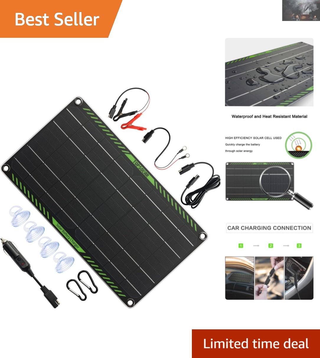 High-Efficiency 10 Watt Solar Panel for 12V Batteries – Plug & Play Design