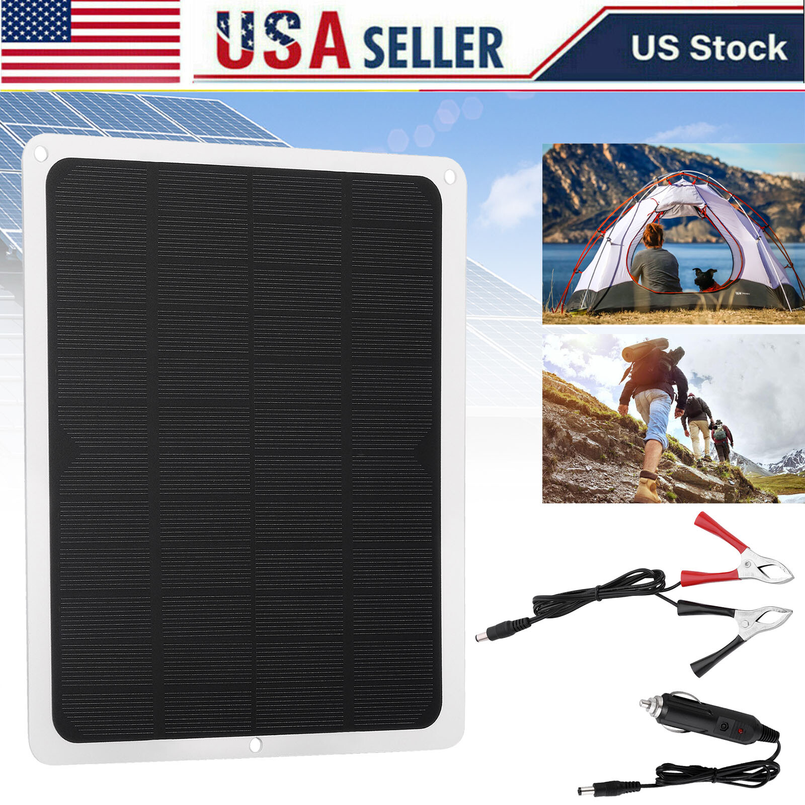 20W Solar Panel 12V Trickle Charger Battery Charger Kit Maintainer Boat Car RV