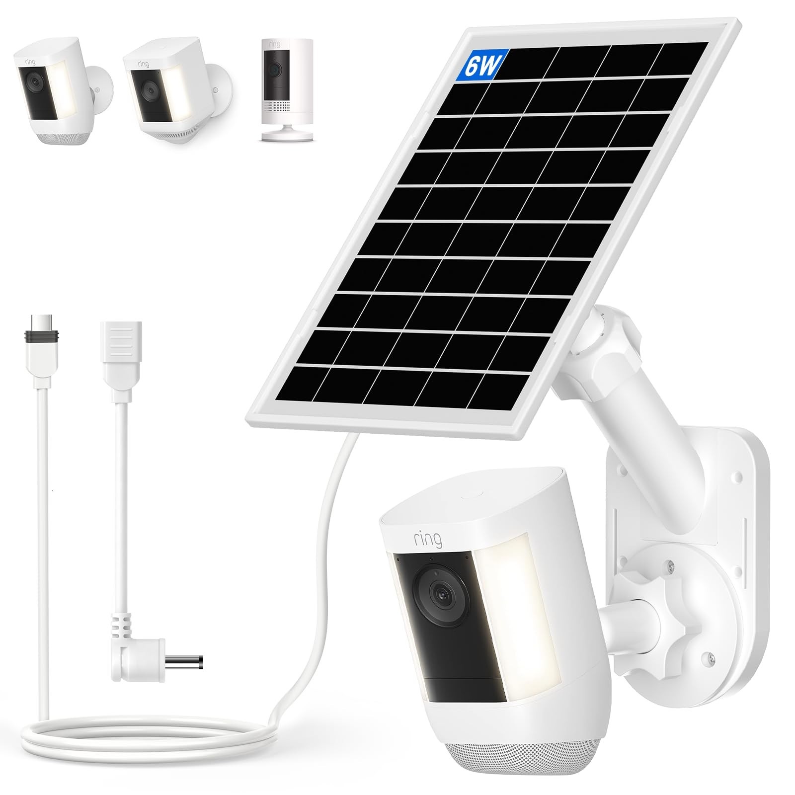 6W Solar Panel & 2-in-1 Wall Mount for Ring Cam, Weatherproof USB-C Charger