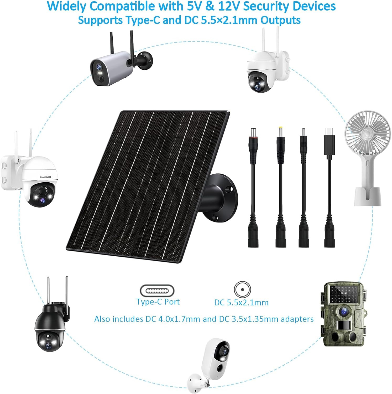 10W Solar Panel with 10400Mah Battery for Security & Trail Cameras, 5V/12V Adjus