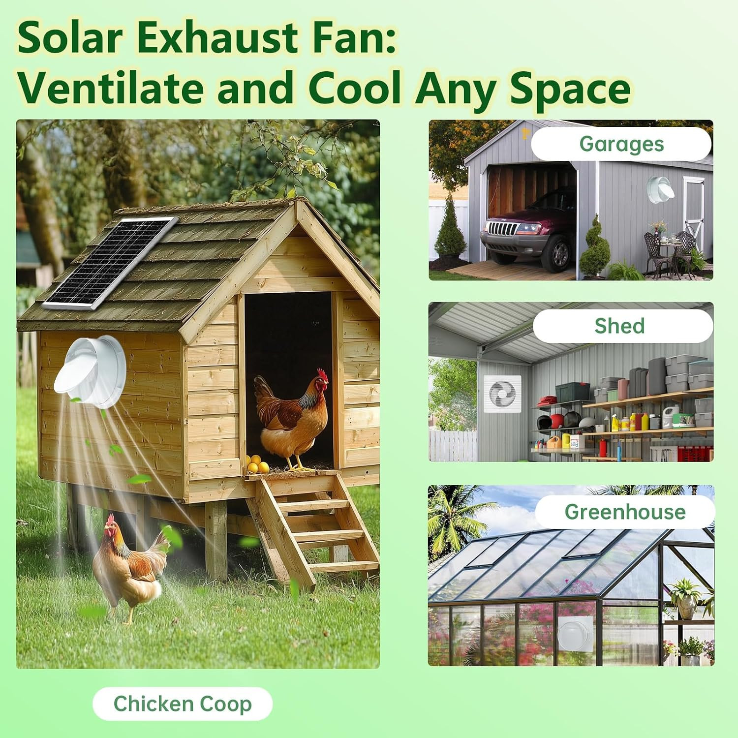 Solar Powered Fan, 9.1″ Solar Exhaust Fan Kit, 25W Waterproof Chicken Coop Fans