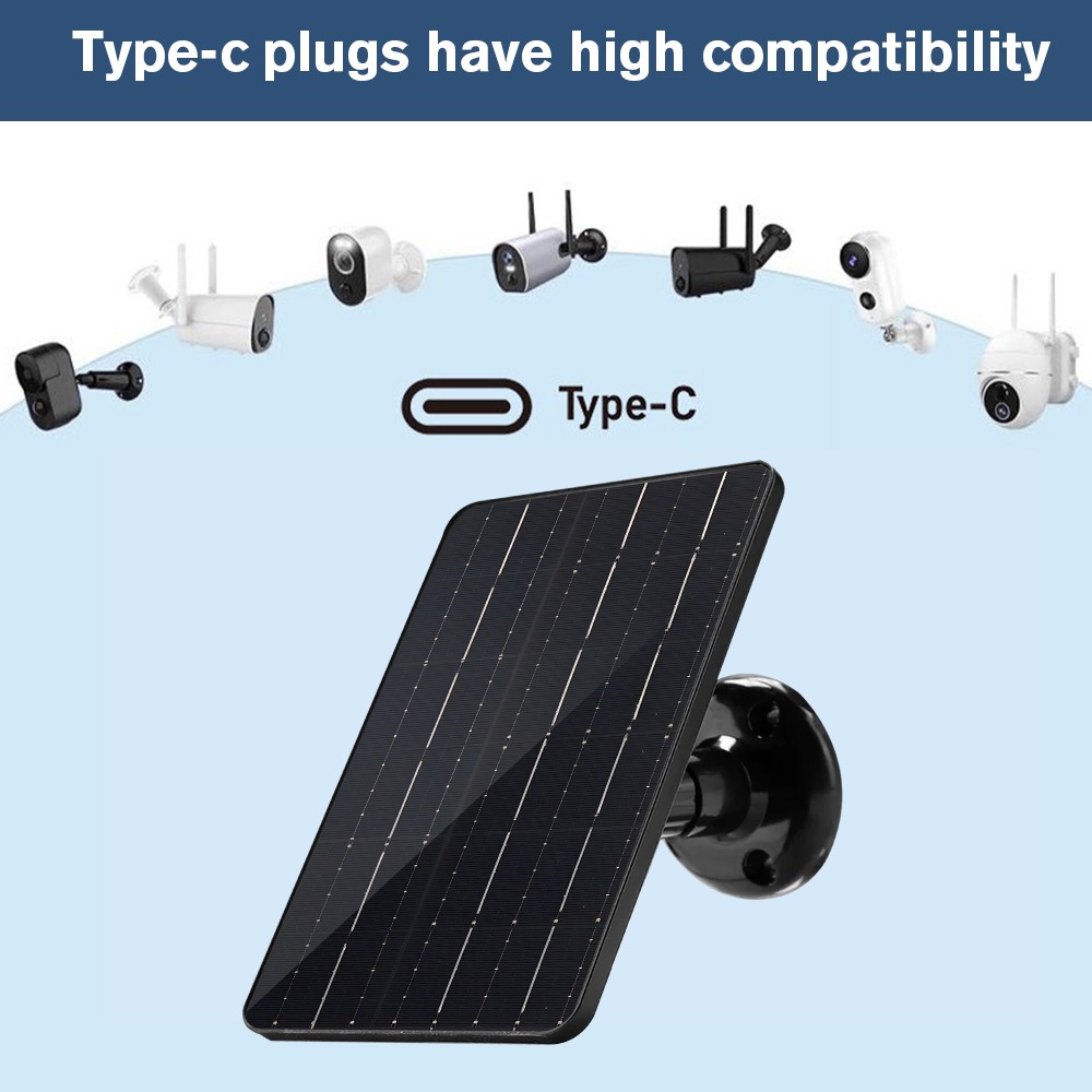 10W 5V Solar Panel Camera Power Charger with 10ft Type-C Cable for Outdoor Cam