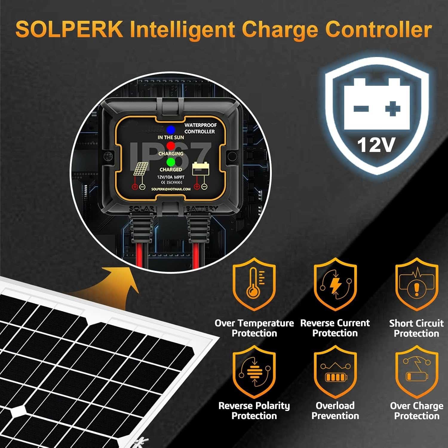 Kit de panel solar de 20 W y 12 V, cargador de batería solar, mantenedor, contro