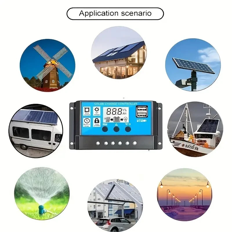 80A Solar Panel Battery Charge Controller 12V 24V, Dual USB Port, LCD Display
