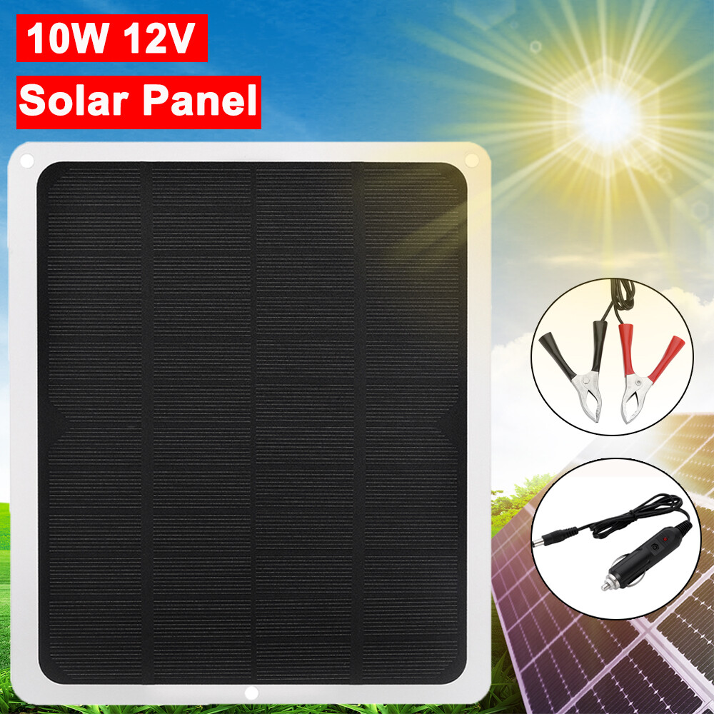 Solar Panel 10W 12V Trickle Battery Charger Kit Maintainer Boat RV Car Vehicle