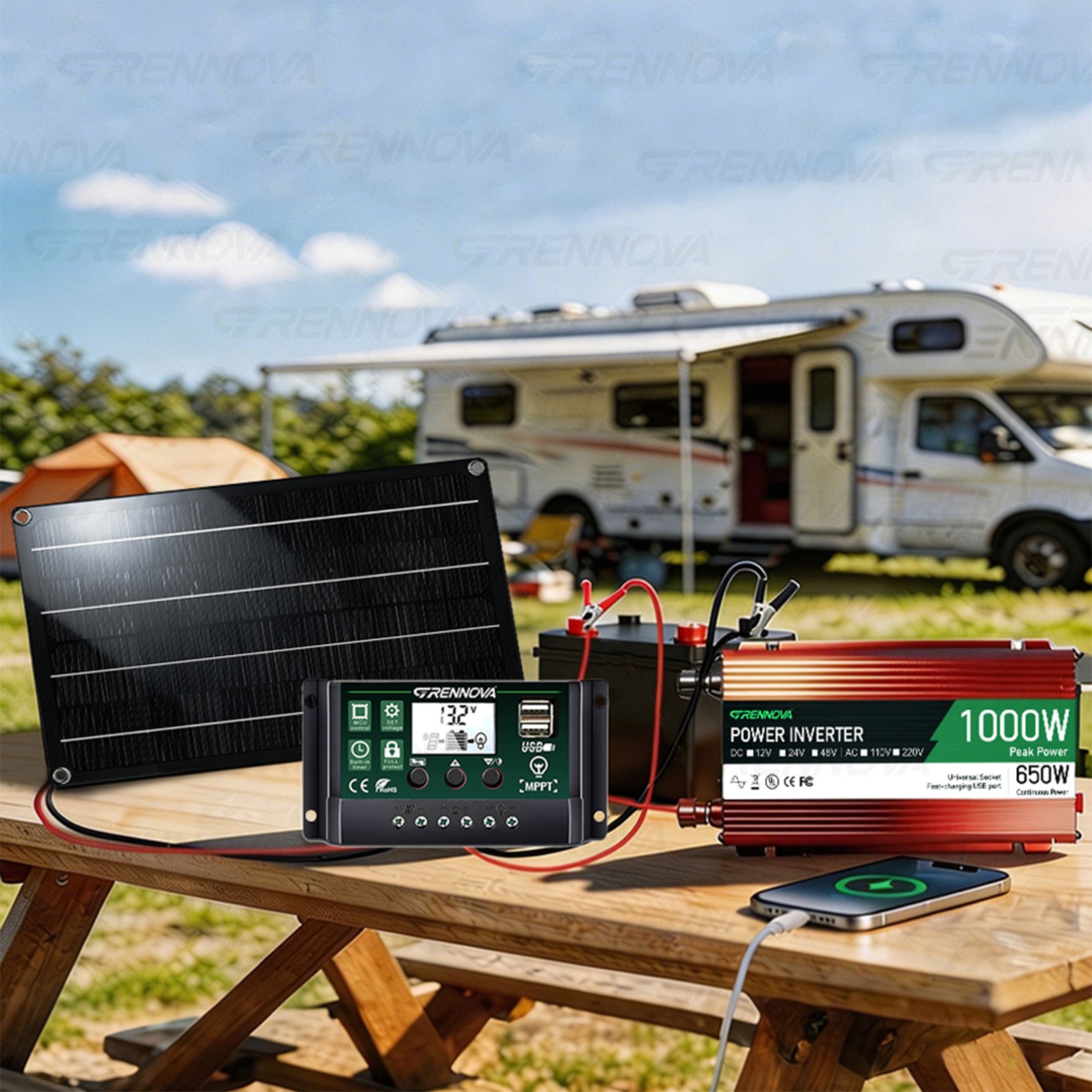 Grennova 1000W Off-Grid Solar System 60W Panel 60A MPPT Dual Voltage Inverter