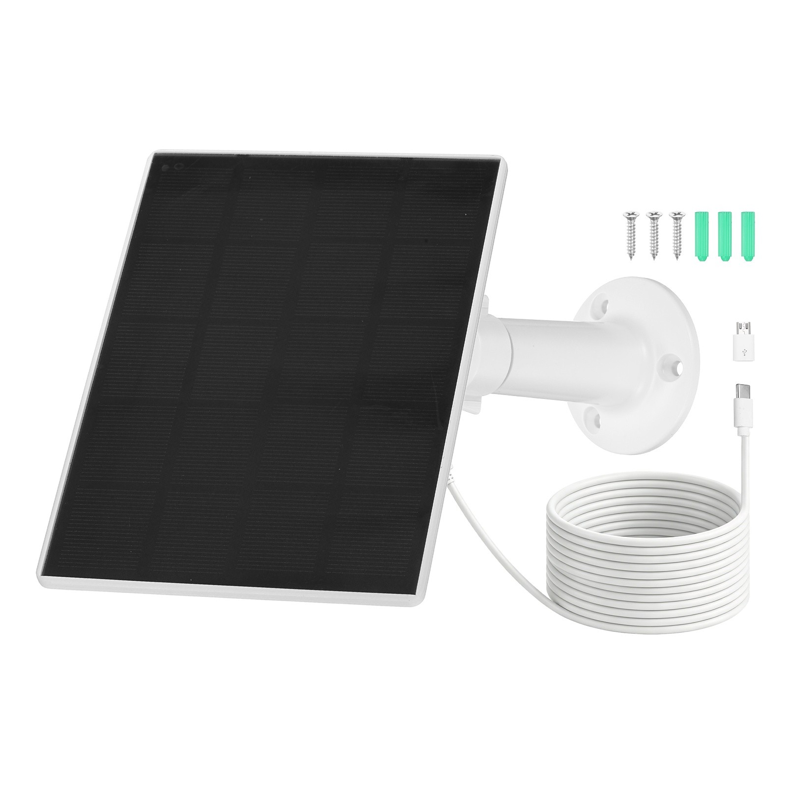 1 Pack of 5V 3W Solar Panel, Waterproof Dual Type-C/USB Solar Charger, White