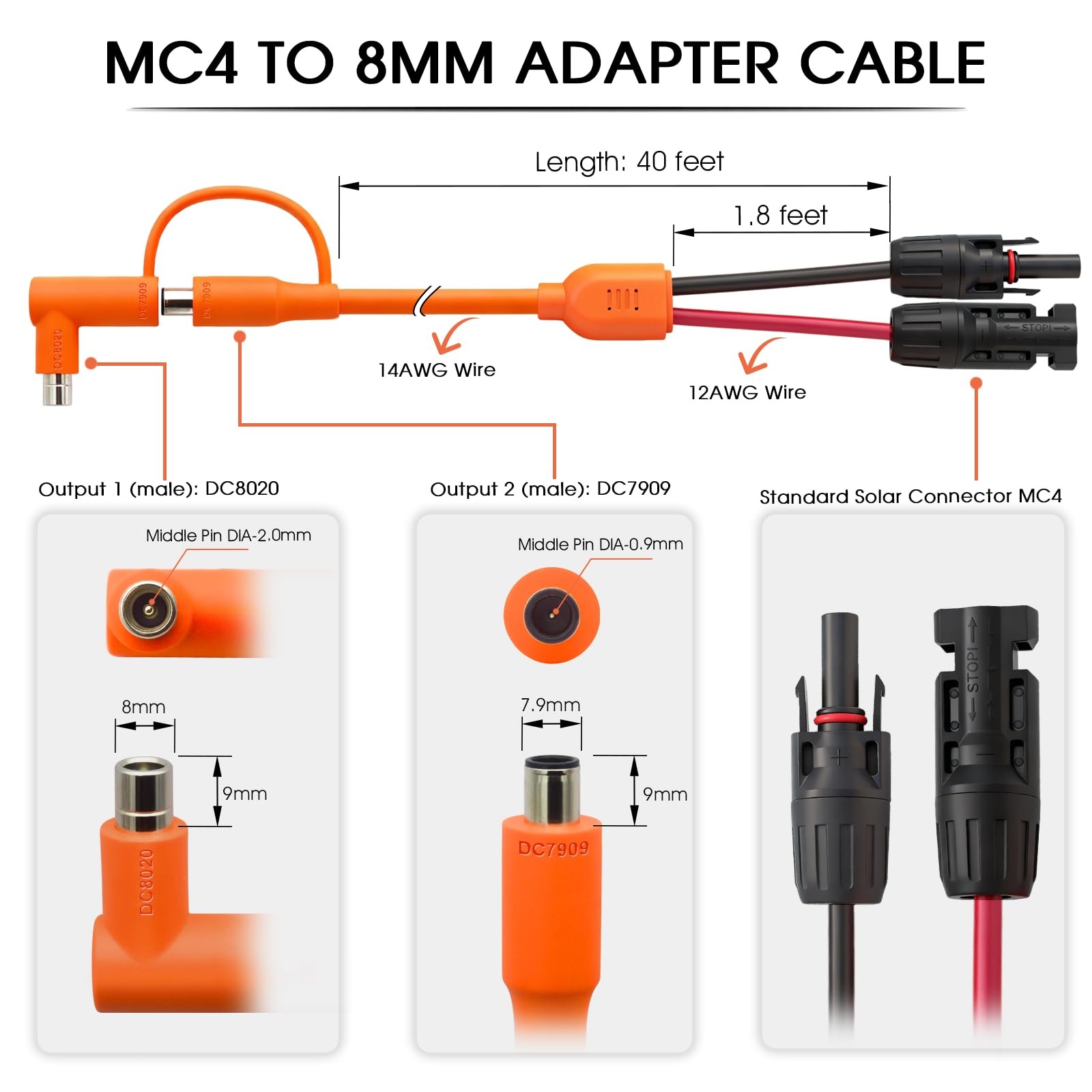 40FT MC4 to 8mm Adapter Cable for Jackery | Universal Solar Panel Connector a…