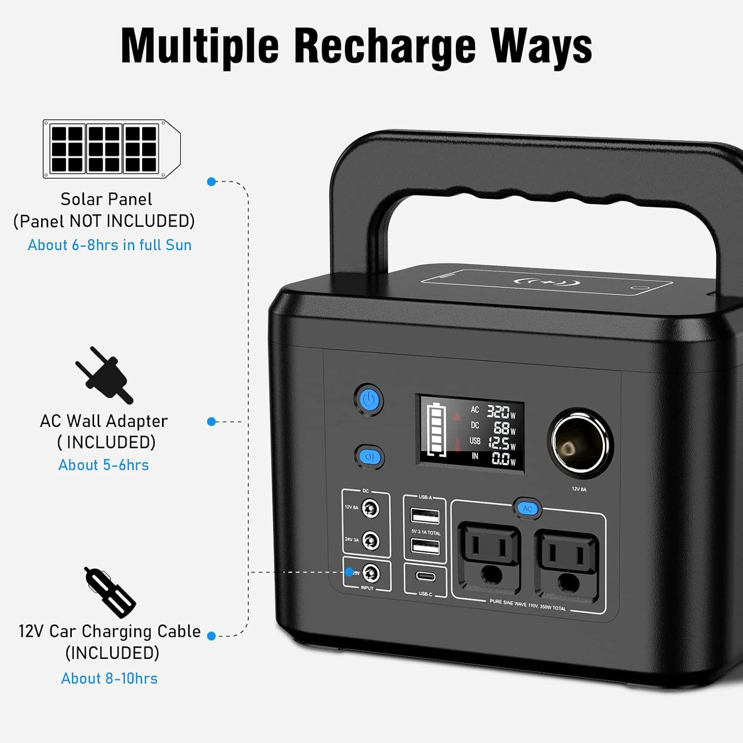 Portable Power Station 350W 260Wh Battery Charger Camping RV Solar Generator